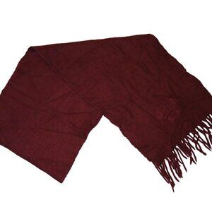 Versace Burgundy Fringed Scarf with Embroidered Medusa Pre-Owned